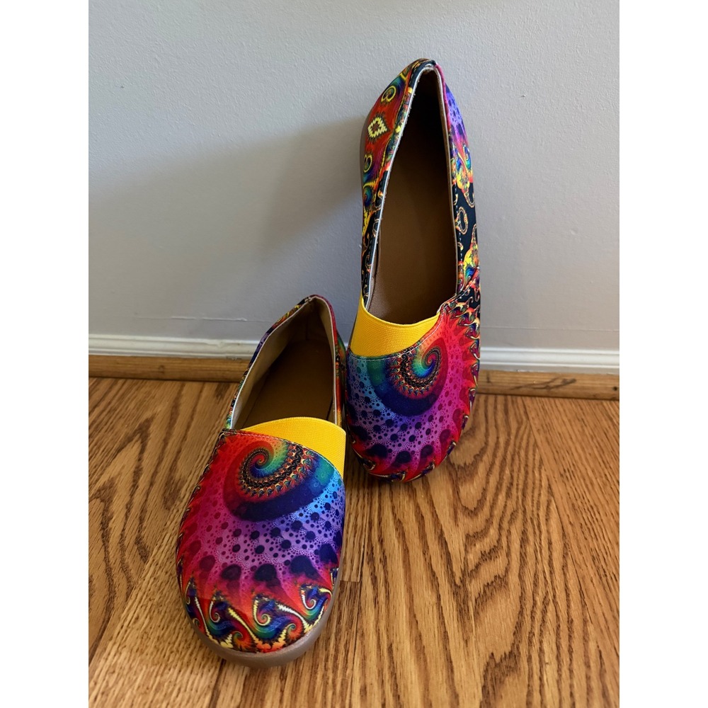 Slip On Flats Womens Size 40 Multi Color Psychedelic Spiral Shoes